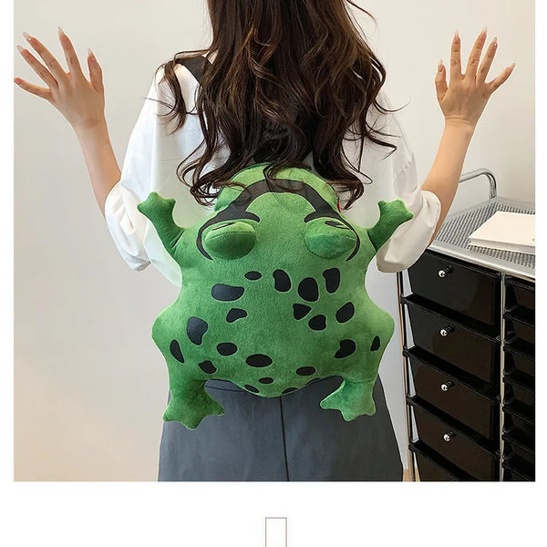 Women Funny Frog backpack net red plush frog bag ins girl cute schoolbag