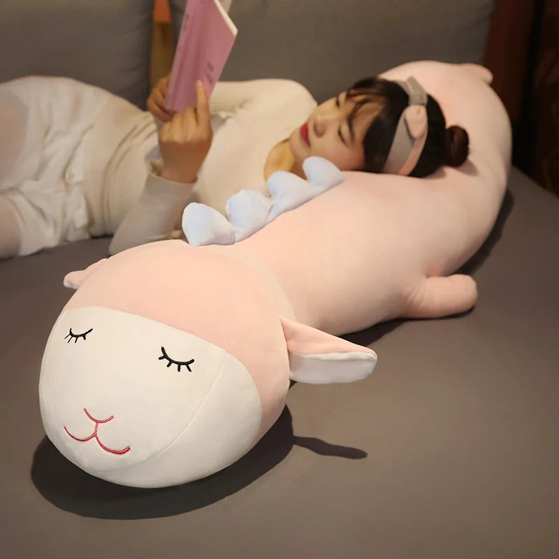 80-160cm Long Sleeping Sheep Lamb Plush Toy Pillow Stuffed Animal Pillow Home Decor Gift for Girl School Nap Pillow