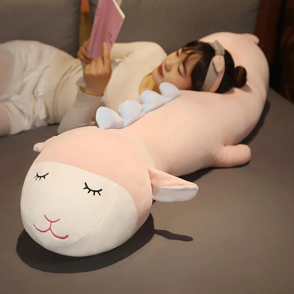 80-160cm Long Sleeping Sheep Lamb Plush Toy Pillow Stuffed Animal Pillow Home Decor Gift for Girl School Nap Pillow