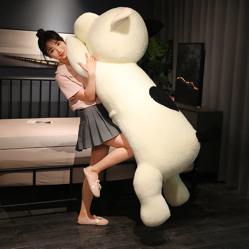 Big Long Bulldog Plush Toy – Soft Cartoon Dog Pillow