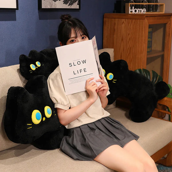 Cartoon Big Eyes Black Cat Plush Sleeping Pillow