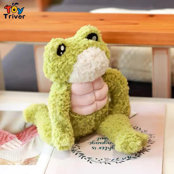 Cute Fitness Muscle Frog Plush Toys Soft Funny Frogs Stuffed Animals