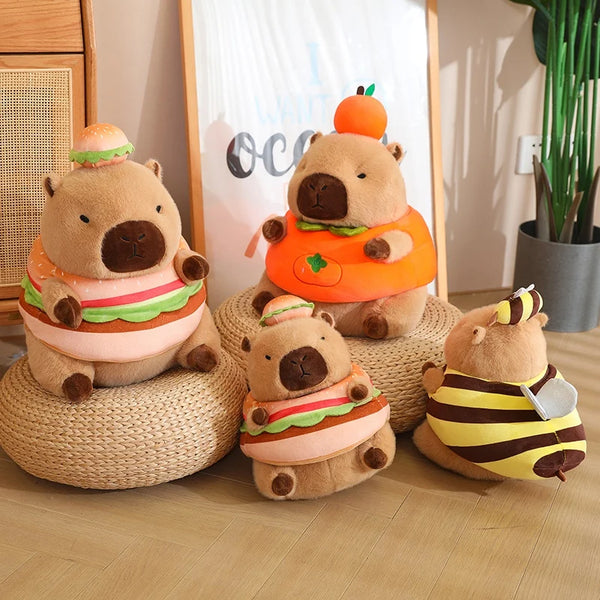 Cosplay Capybara Plushie in Veggie Hoodie Bee Hamburger & Cute Cloth Outfits