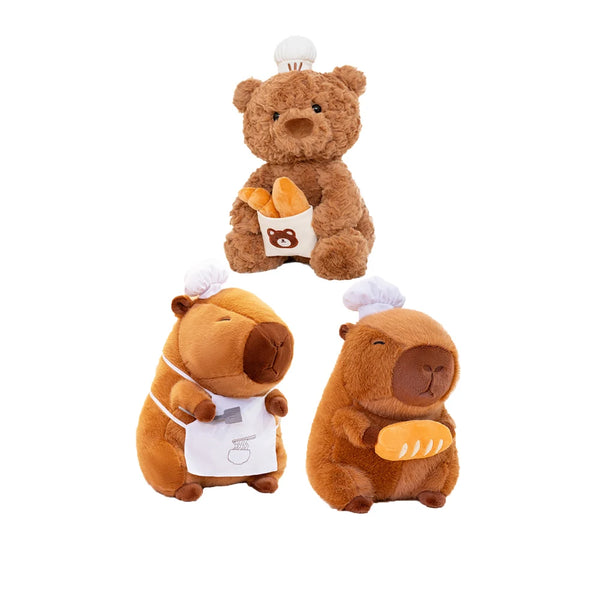 Cosplay Chef Capibara Plush Toys Pastry Bakery Brown Bear Teddy Bear Stuffed Capybara Dolls With Bread Wearing White Chef Hat