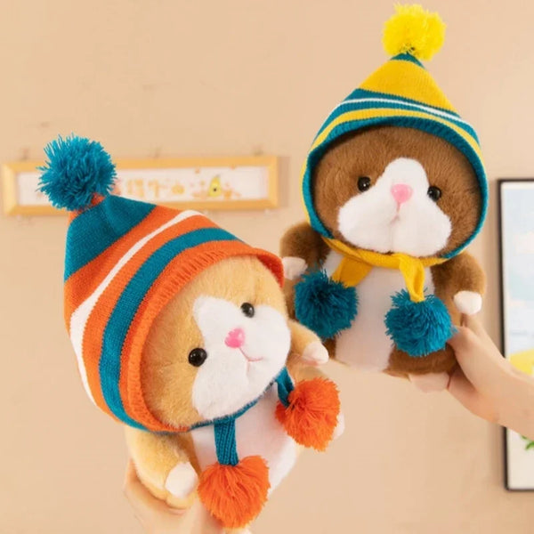 Cute Hamster Wear Hat Plush Toys Sleeping Soft Stuffed Guinea Pig Pillow Cartoon Animal Sofa Cushion Home Decoration Lovely Gift