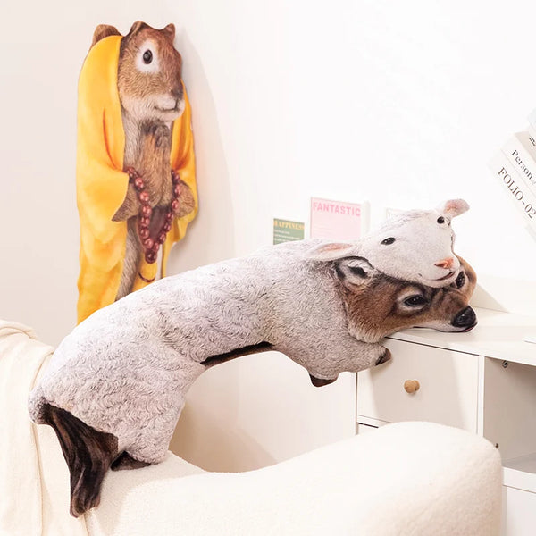 Cartoon Funny Wolf In Skin Plush Toy Doll Squirrel Wearing Yellow Robe Toys