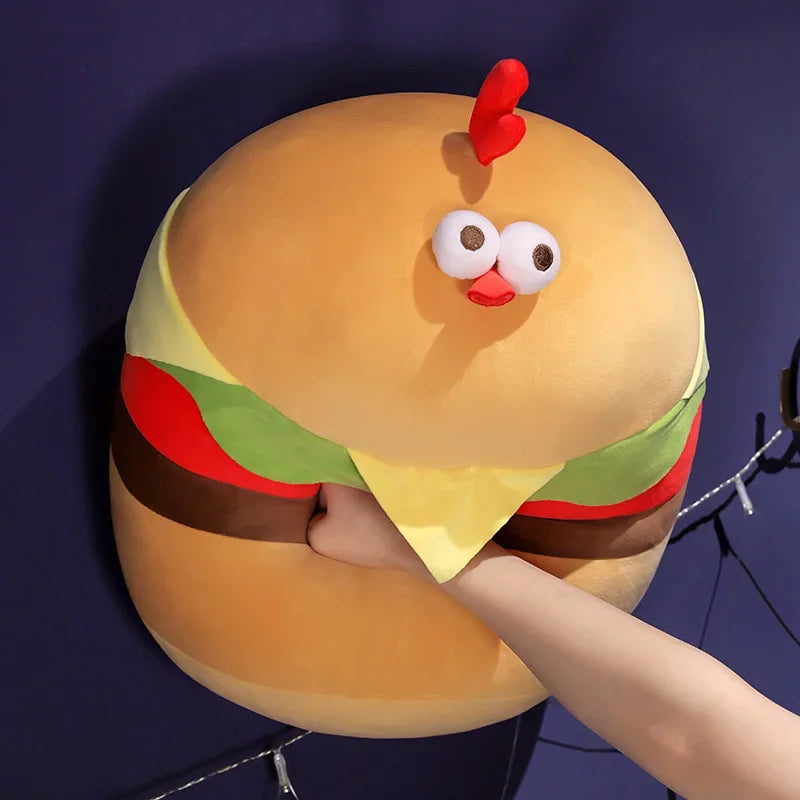 Cartoon Hamburger Chicken Pillow – A Delightful Plush for All Ages