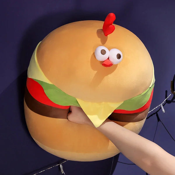 Cartoon Hamburger Chicken Pillow – A Delightful Plush for All Ages