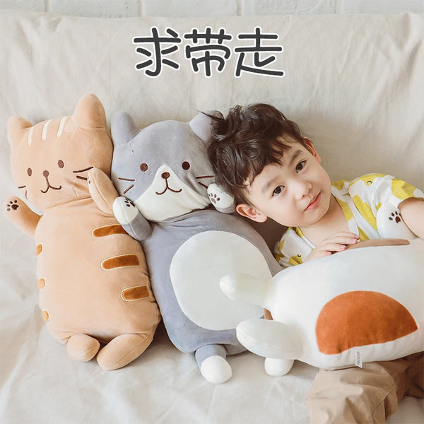 long body fat cat sweet kitten gray brown lovely cartoon animal cute plush toy