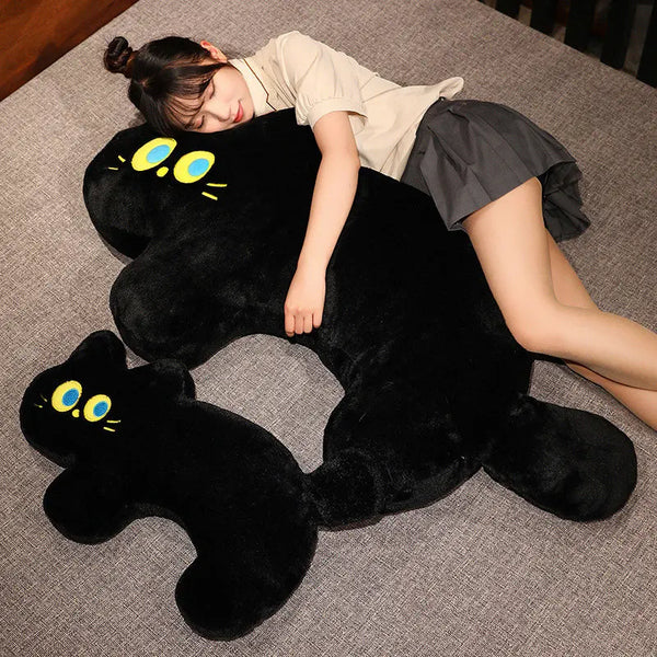 Cartoon Big Eyes Black Cat Plush Sleeping Pillow