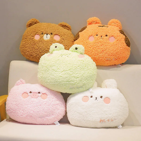 Kawaii Animal Plush Toys – Soft Teddy Bear, Rabbit, Frog, Tiger & Pig Cartoon Pillows for Girls & Kids