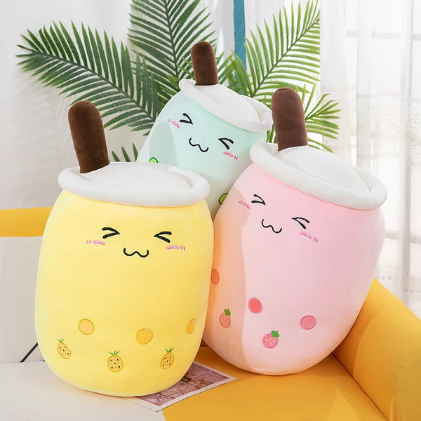 Kawaii Fruit Drink Plush Stuffed Soft Pink Strawberry Milk Tea Plush Boba Tea Cup Toy