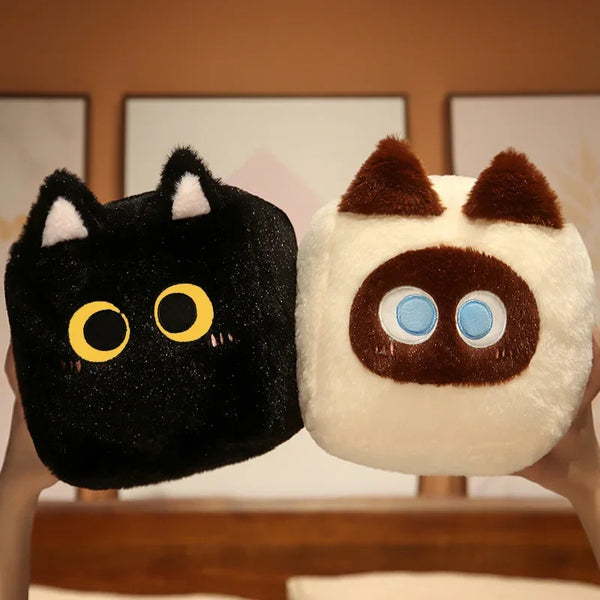 20CM Square Cat Plush Pillow Cute Big Eyes Black Kitten Stuffed Soft Cushion Sofa Bedroom Decoration Gifts