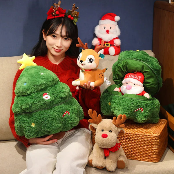 Cute Christmas Plush Toy Stuffed Soft Animals Christmas Deer Tree Fluffy Santa Claus Soft Doll Christmas Decoration Kids Toys