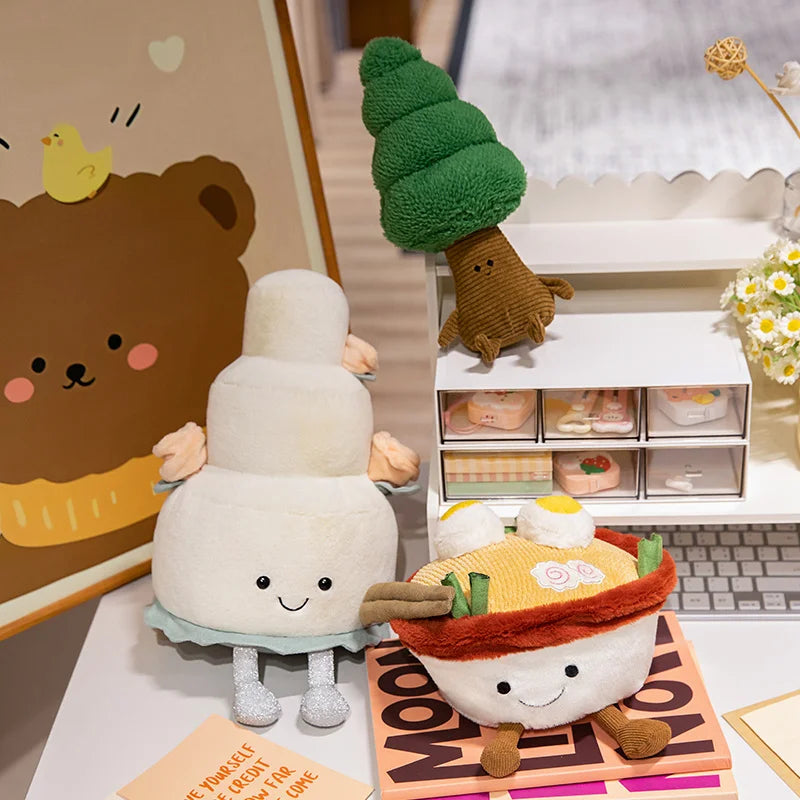 Funny Creative Ramen bowl Doll With Leg Stuffed Plush Plants Lifelike Plant Kawaii PineTree Noodles Bunker Plush Pillow Cushion Toy Decor Kawaii Snuggle