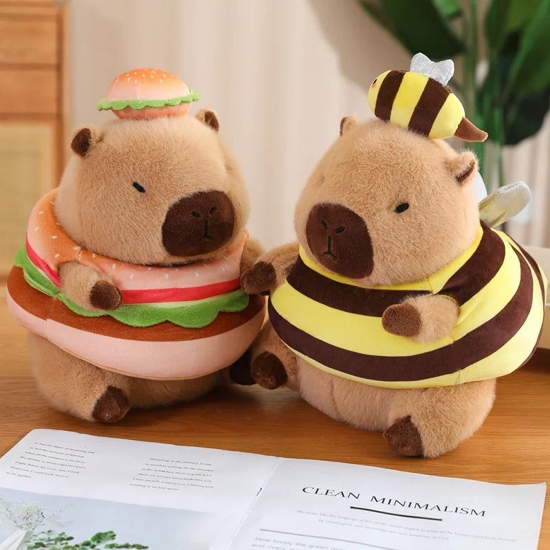Cosplay Capybara Plushie in Veggie Hoodie Bee Hamburger & Cute Cloth Outfits