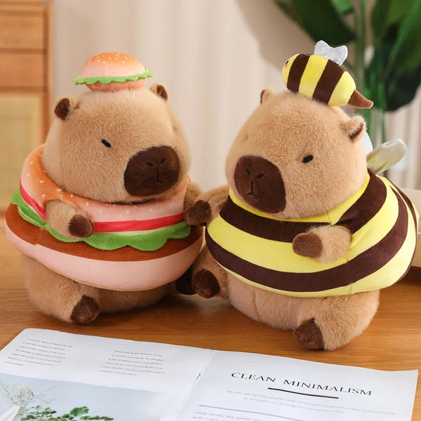 Cosplay Capybara Plushie in Veggie Hoodie Bee Hamburger & Cute Cloth Outfits