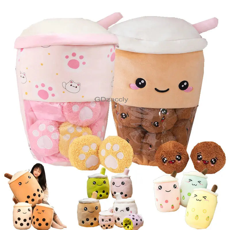 Boba Plushies Mini Dolls in a Boba Cup Can Flip Boba Tea Toy Many Size Boba Tea