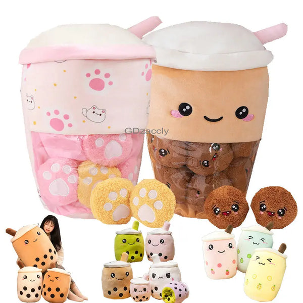 Boba Plushies Mini Dolls in a Boba Cup Can Flip Boba Tea Toy Many Size Boba Tea
