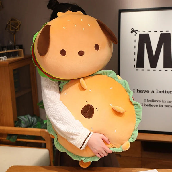 Bring Home the Capybara Puppy Dog Hamburger Pillow
