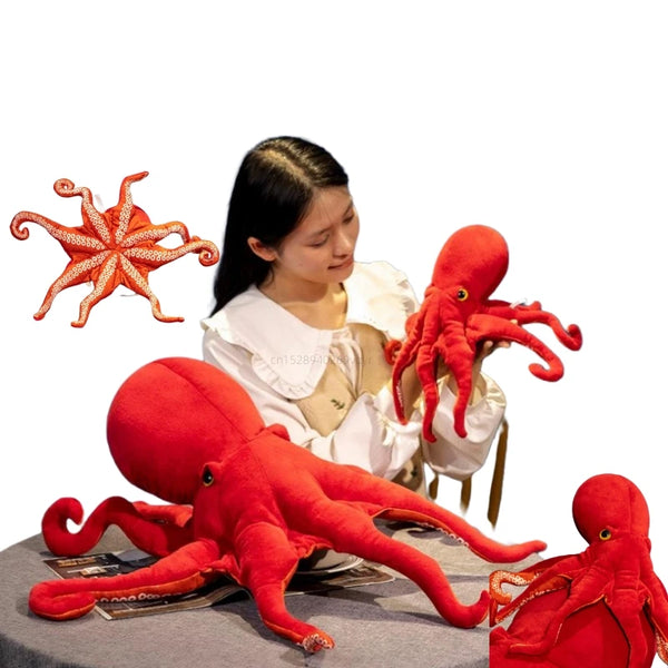 Red Simulation Octopus Plush Toy – Marine-Inspired Soft Doll Pillow for Kids & Décor