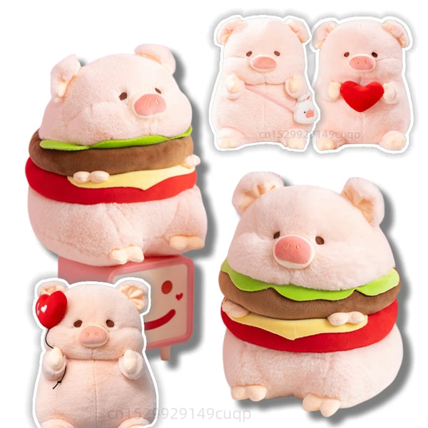 Kawaii Angel Hamburger Heart Backpack Pig Plush Toy