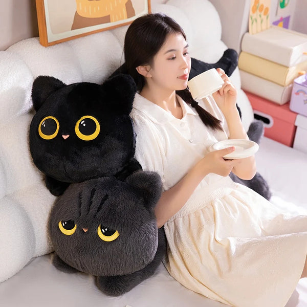 Big Soft Black Cat Sleeping Pillow – Stuffed Animal Cushion Gift
