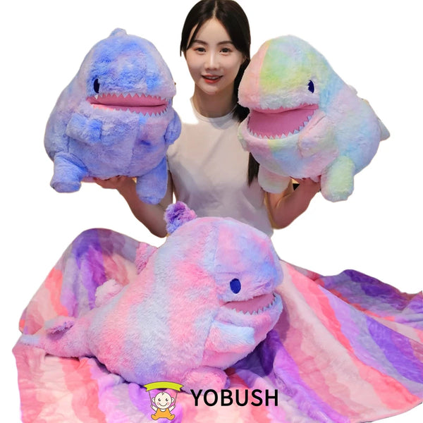Colorful Dinosaur Plush Toy with Flannel Blanket Fuzzy Giant Dino Rainbow Colors