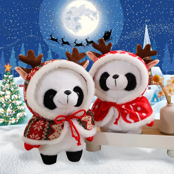 Kawaii Christmas Panda Plush Toy with Scarf and Antlers