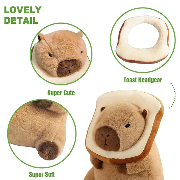 Capybara Toast Plush Toy – Kawaii Capybara Pillow with Removable Bread Hat