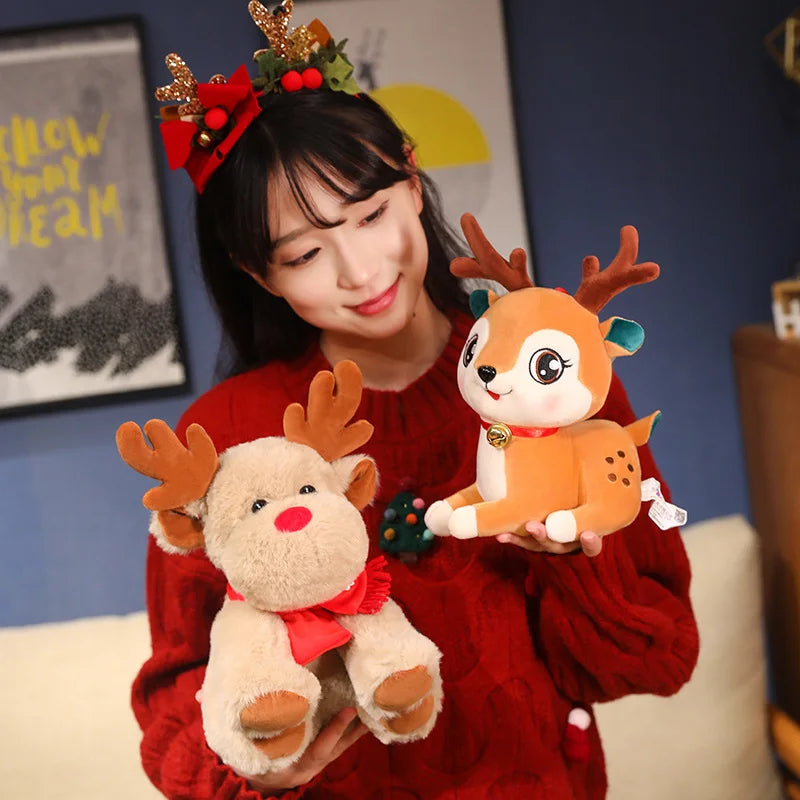 Santa Elk Deer Plush Throw Pillow Figure Fun Sofa Decoration Dolls Christmas Tree Doll 2 in 1 Christmas Gifts for Girlfriend Gift