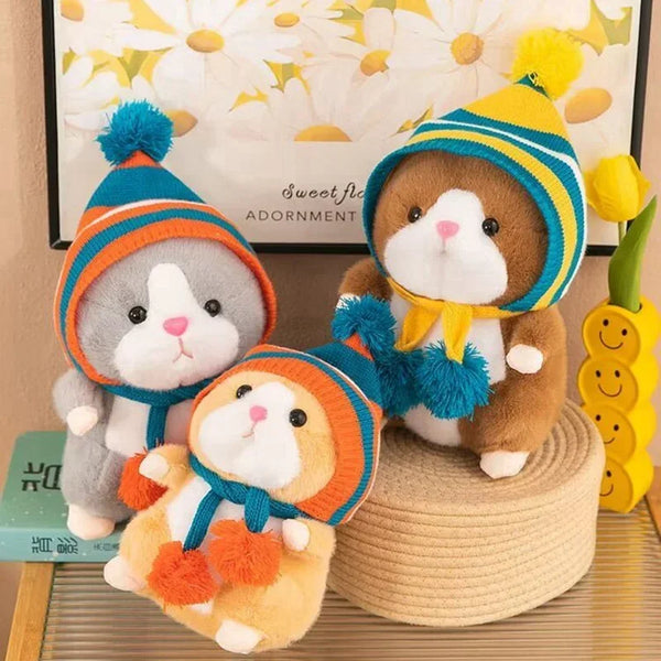 Cute Hamster Wear Hat Plush Toys Sleeping Soft Stuffed Guinea Pig Pillow Cartoon Animal Sofa Cushion Home Decoration Lovely Gift