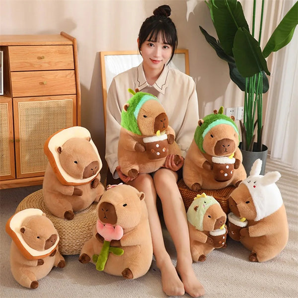 Kawaii Capybara Plush Toy Lovely Capybara Turn to Dinosaur Rabbit Stuffed Doll