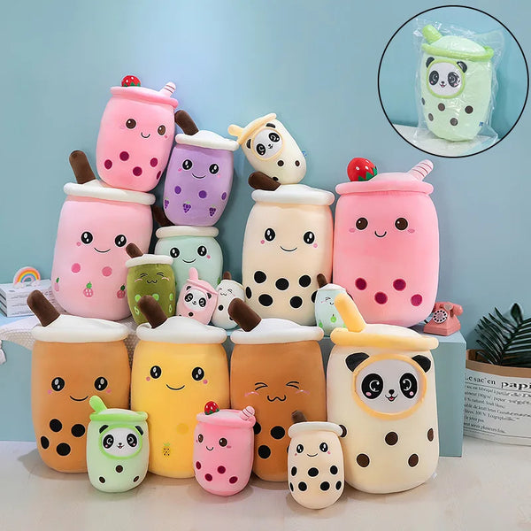Fruit Bubble Tea Cup Plush Toys Real Life Boba Food With Suction Pillow