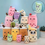 Fruit Bubble Tea Cup Plush Toys Real Life Boba Food With Suction Pillow