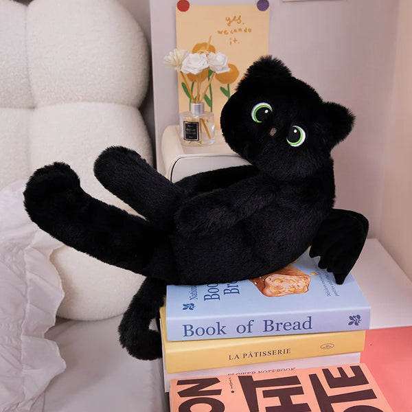 Cute Black Cat Soft Pillow Big Eyes With Wings Kitten Stuffed Doll Halloween Decoration