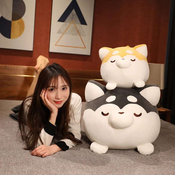 Lovely Lying Fat Shiba Inu Dog Plush Pillow Stuffed Soft Toys Cute Animal Husky Dog