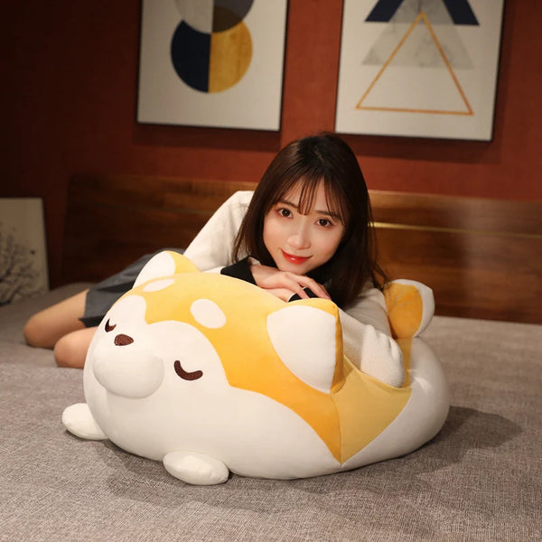 Lovely Lying Fat Shiba Inu Dog Plush Pillow Stuffed Soft Toys Cute Animal Husky Dog