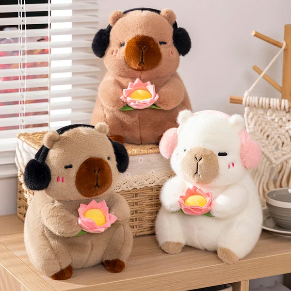 Cute Capybara Plush Toy Stuffed Animals Capybara Hold Lotus Flower White-face Monkey