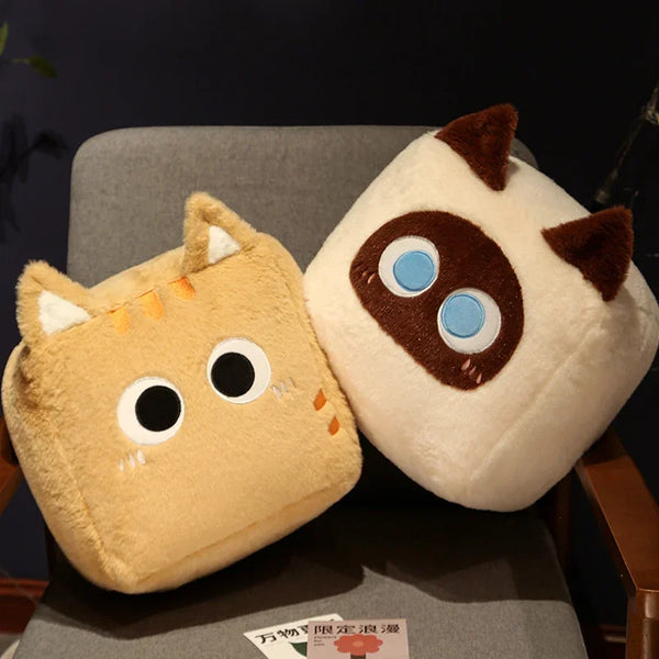 20CM Square Cat Plush Pillow Cute Big Eyes Black Kitten Stuffed Soft Cushion Sofa Bedroom Decoration Gifts
