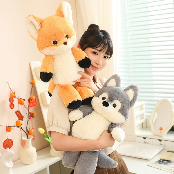 50cm New Kawaii Running Wolf Plush Toys Cartoon Stuffed Animal Lovely Soft Cuddly Baby Plushie Doll Toy for Girls Gift Decor