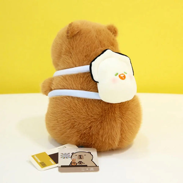 Com mochila capivara brinquedo de pelúcia simulação verão capibara anime brinquedo fofo macio dos desenhos animados capivara boneca de pelúcia decoração para casa