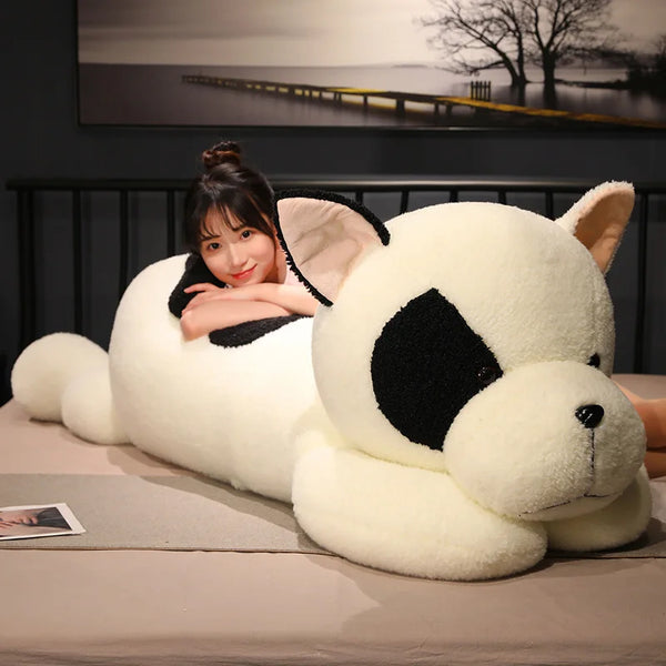 Big Long Bulldog Plush Toy – Soft Cartoon Dog Pillow