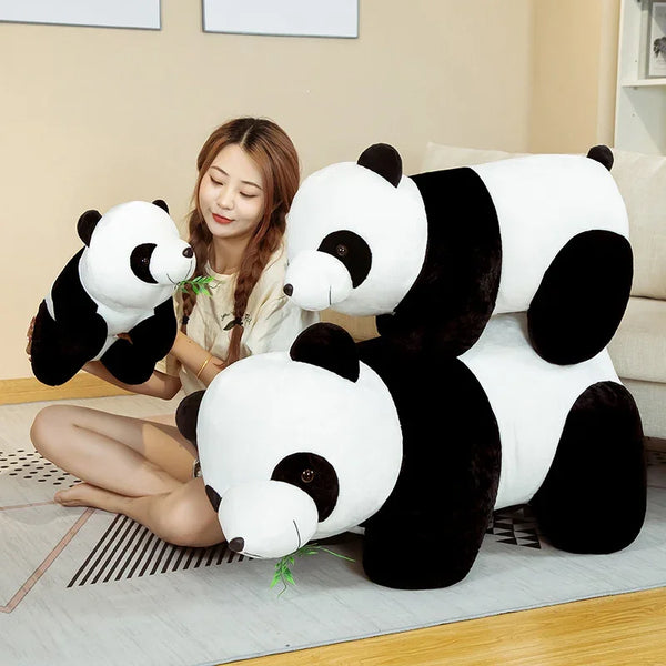 Kawaii Plush Panda Toys Lovely Pillow Panda with Bamboo Leaves Stuffed Soft Animal