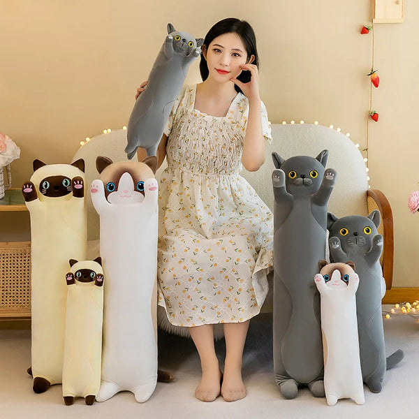 Ultra Soft Cat Plush Long Pillow Down Cotton Stuffed Cartoon Kitten Cats Doll Plushie