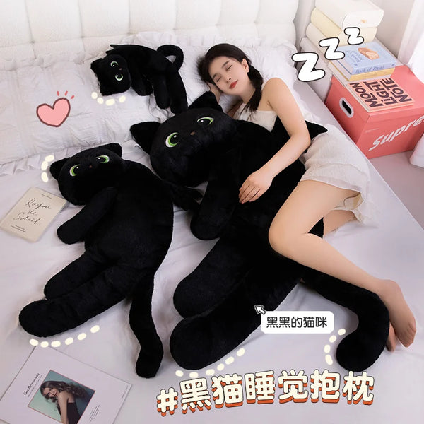 Cartoon Black Cat with Wings Pillow – Halloween Sleeping Cushion Gift