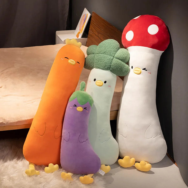 Long Giant Soft Stuffed Plants Vegetables Mushroom Eggplant Broccoli Carrot Chicken Cosplay Toys