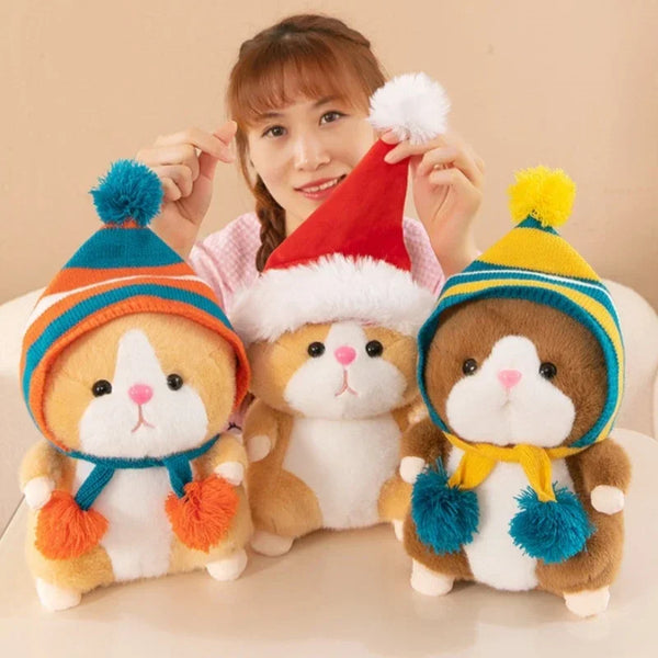 Cute Hamster Wear Hat Plush Toys Sleeping Soft Stuffed Guinea Pig Pillow Cartoon Animal Sofa Cushion Home Decoration Lovely Gift