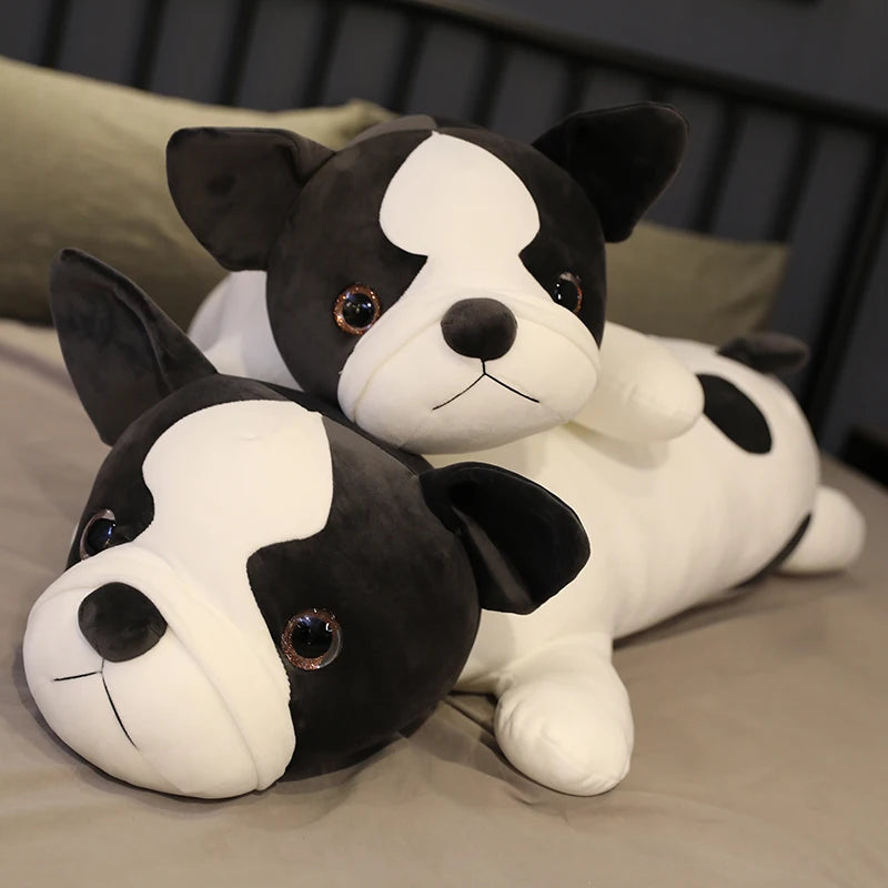 Squishy Black Bulldog Dog Toy Soft Lying Plush Cute Doggy Sleeping Friend Animal