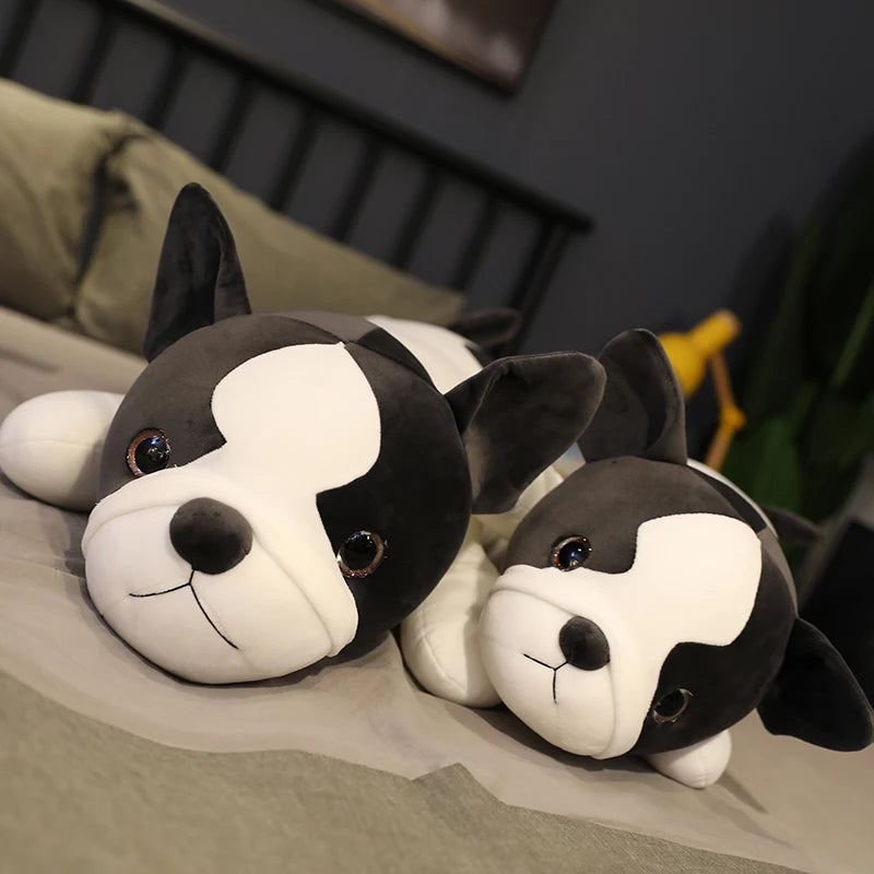 Squishy Black Bulldog Dog Toy Soft Lying Plush Cute Doggy Sleeping Friend Animal
